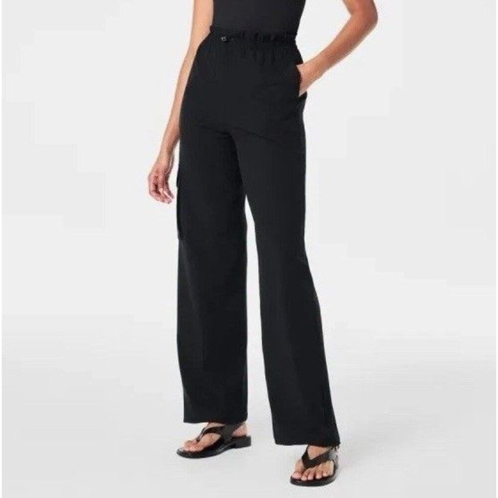 SPANX On The Move Cargo Pants Wide Leg Women’s XS Black Relaxed Utility UPF 50+